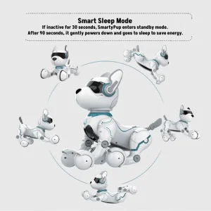 SmartyPup Intelligent Robot Dog. Bring home a smart companion your kids will adore! The SmartyPup Intelligent Robot Dog walks, talks, dances, sings, and even imitates 10 animal sounds.